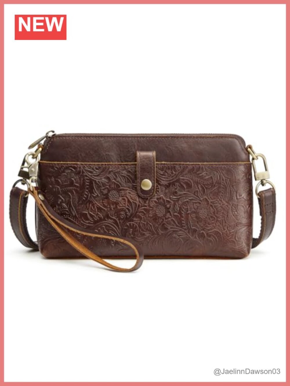 Full Grain Leather Small Crossbody Bag RFID Blocking Detachable Strap Wristlet